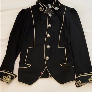 Unique military style womens black and gold jacket